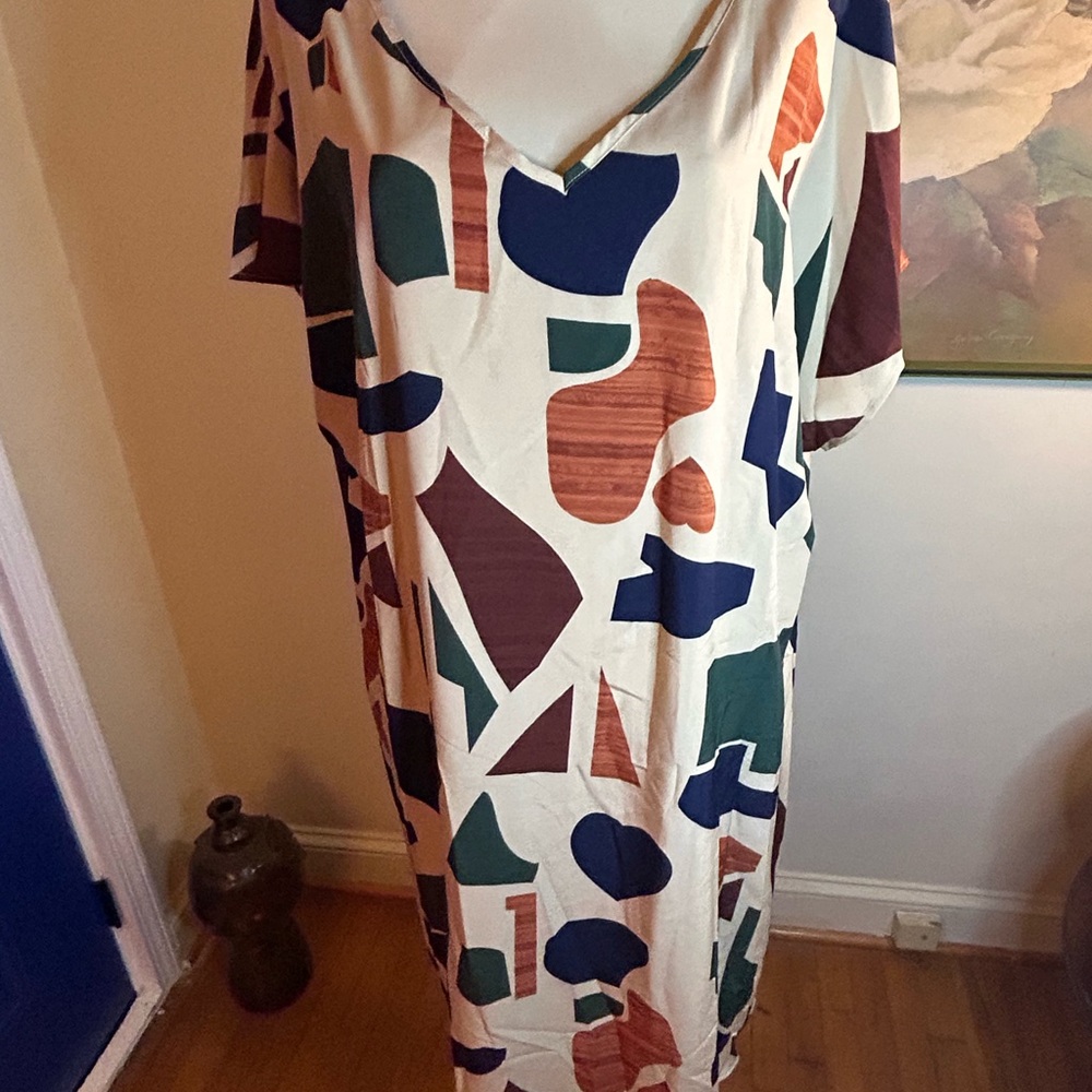 NWT SHEIN Blue and Orange Dolman Sleeve Midi Dress